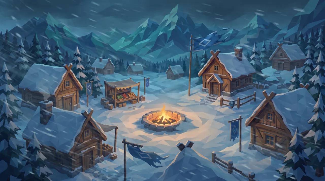 The storm over the village: the banner torn away by the wind, the windows going dark.